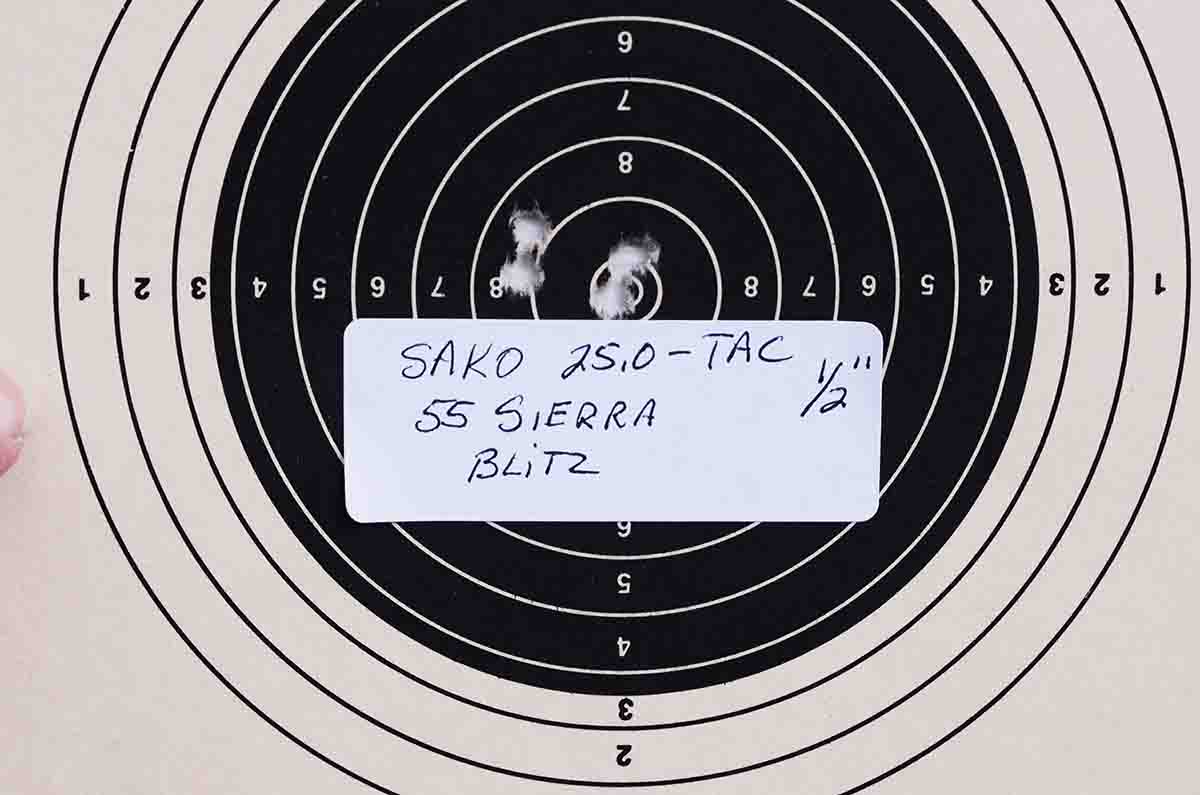 Sierra 55-grain Blitz bullets shot well from the Sako Vixen.